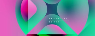 Soyut, enerjik şekiller çakışıyor. Pembe, deniz mavisi, deniz mavisi renkleri modern arka plan tasarımını oluşturur. Düzen eğimleri kompozisyona hakim.