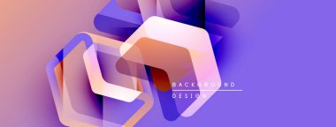 Soyut geometrik şekiller örtüşüyor, canlı mor, turuncu renkler yaratıyor. Modern tasarım elementleri dijital sanatı, pürüzsüz geçişleri öneriyor.