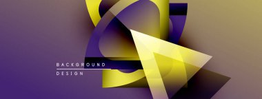 Soyut geometrik tasarım. Mor, sarı renkler dinamik şekiller yaratır. Sunumlar için modern arkaplan, dijital sanat.
