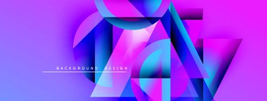 Soyut geometrik şekiller, canlı mor renkler, modern tasarım. Gradyan renkler dinamik görsel efekt yaratır. Metin arkaplan tasarımı okur.
