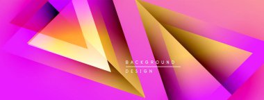 Soyut geometrik şekiller örtüşüyor, canlı pembe, mor, altın renkleri yaratıyor. Modern tasarım elementleri dinamik görsel deneyim önerir.