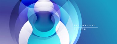 Soyut katmanlı çemberler dinamik görsel efekt yaratır. Mavi, mor renkler harmanlanarak modern arka plan tasarımını oluşturuyor. Yumuşak eğimler derinliği artırır.