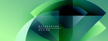 Soyut yeşil arkaplan. Üst üste binen şekiller dinamik görsel efekt yaratır. Modern tasarım elementleri pürüzsüz eğimler sunar.