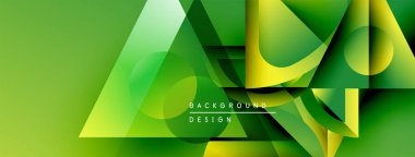 Soyut geometrik şekiller örtüşüyor, canlı yeşil, sarı renkler yaratıyor. Arkaplan ve sunumlar için modern tasarım ögesi.