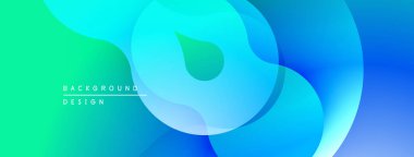 Soyut sıvı şekilleri, canlı mavi-yeşil gradyan. Modern tasarım, pürüzsüz geçişler, üst üste binen katmanlar derinlik yaratır. Minimalist estetik.