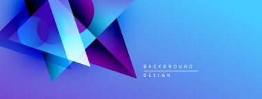 Soyut geometrik şekiller örtüşür, parlak mavi ve mor renkler yaratır. Modern tasarım teknoloji, yenilik ve enerji öneriyor.