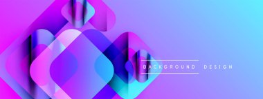 Soyut geometrik şekiller örtüşür, parlak mavi ve mor renkler yaratır. Arkaplan ve sunumlar için modern tasarım ögesi.