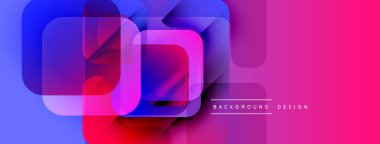 Soyut geometrik şekiller örtüşür, canlı bir değişim etkisi yaratır. Mavi, pembe, mor renkler kompozisyona hakim. Modern tasarım ögesi.