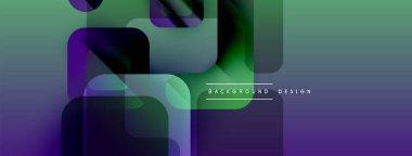 Soyut geometrik şekiller örtüşür, canlı gradyanlar yaratır. Renkler mordan yeşile harmanlanarak modern arkaplan tasarımı oluşturur.