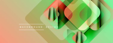 Soyut geometrik şekiller örtüşüyor, canlı renk eğimleri yaratıyor. Şeftali, yeşil, kırmızı renkler düzgün bir şekilde harmanlanır. Modern tasarım ögesi.