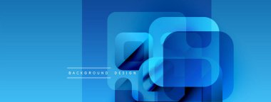 Soyut mavi arkaplan. Üst üste binen kareler modern tasarım yaratır. Dereceli gölgeler derinlik ve görsel ilgi sunar. Minimalist estetik.