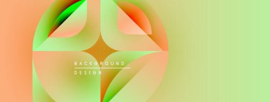 Soyut renkli şekiller örtüşüyor ve dinamik bir zemin oluşturuyor. Yumuşak gradyanlar şeftali, yeşil, turuncu renkler harmanlarlar. Minimalist tasarım unsurları.