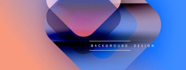 Soyut şekiller örtüşüyor, canlı renk değişimleri yaratıyor. Şeftali, mor, mavi renkler kusursuz bir şekilde harmanlanır. Modern tasarım ögesi.