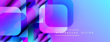 Soyut geometrik şekiller çakışıyor. Canlı renkler harmanlanarak, dinamik görsel efekt yaratır. Arkaplan derinlik katar, modern his katar.