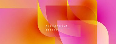 Soyut gradyan şekiller örtüşüyor, canlı pembe, portakal ve sarılar yaratıyor. Arkaplan ve sunumlar için modern tasarım ögesi.