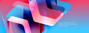 Soyut geometrik şekiller örtüşüyor, canlı renk eğimleri yaratıyor. Pembe, mavi renkler modern estetiği akla getiriyor..