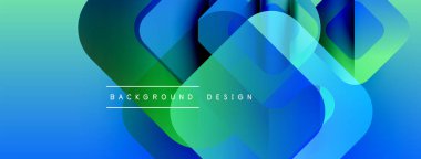 Soyut geometrik şekiller çakışıyor. Renkler karışık mavi, yeşiller, turkuaz. Modern tasarım akıcılığı ve dinamizmi çağrıştırıyor. Minimalist metin mevcut.