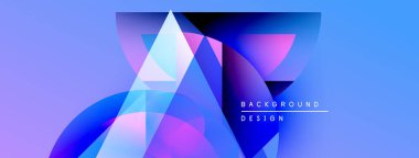 Soyut geometrik şekiller canlı mavileri, morları harmanlıyor. Modern tasarım teknoloji, yenilik, dinamik enerji öneriyor. Metin arkaplan tasarımı okur.