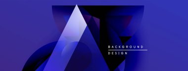 Soyut geometrik şekiller, mavi renkler kompozisyona hakim. Modern tasarım elementleri dinamik görsel efekt yaratır. Metin arkaplan tasarımı okur.