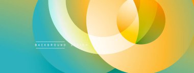 Soyut renkli çemberler dinamik gradyan arkaplan oluşturur. Modern tasarım elementleri akıcılık, enerji ve yenilik önerir.