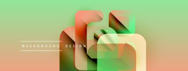 Soyut geometrik şekiller üst üste binerek katmanlı görsel efekt yaratır. Yumuşak gradyanlar turuncu ve yeşil renkleri harmanlarlar. Metin arkaplan tasarımı okur.