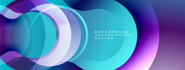 Soyut akışkan şekiller, canlı maviler, morlar dinamik bir zemin oluşturur. Yumuşak eğimler, modern tasarım elementleri mevcut.