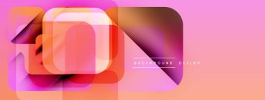 Soyut tasarım katmanlı kareler, canlı pembeler, portakallar. Metin elementi ile modern kompozisyon, temiz estetik.