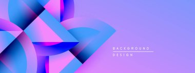Soyut gradyan şekiller örtüşüyor, canlı mor, mavi renkler yaratıyor. Modern tasarım dijital sanat ve arkaplan ögesi öneriyor.