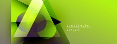 Soyut geometrik şekiller örtüşür, canlı yeşil gradyan arkaplan oluşturur. Modern tasarım elementleri yenilik ve teknoloji öneriyor.