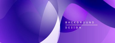Soyut mor arkaplan. Üst üste binen şekiller akışkan ve modern tasarım yaratır. Gradyan renkler görsel derinlik, basitlik sunar.