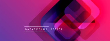 Soyut geometrik şekiller örtüşüyor, canlı mor ve pembe renkler yaratıyor. Metin, arkaplan tasarımını katmanların altında okur. Modern görsel kompozisyon.