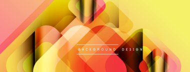 Soyut geometrik şekiller örtüşüyor, canlı sarı, turuncu, kırmızı renkler yaratıyor. Modern tasarım metin arkaplan tasarımı.