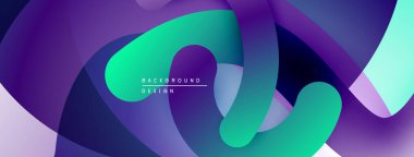 Soyut sıvı şekiller, canlı renklerin karışımı. Modern tasarım, pürüzsüz eğimler dinamik kompozisyon yaratır. Mor, deniz mavisi egemen..