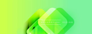 Soyut yeşil eğimli arkaplan. Üst üste binen geometrik şekiller dinamik görsel efekt yaratır. Metin arka plan tasarımı okur. Modern, canlı kompozisyon.