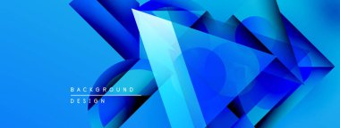 Soyut mavi şekiller dinamik bileşim yaratır. Renkler derinliği, hareketi, modern estetiği gösteriyor. Temiz tasarım, canlı renkler.
