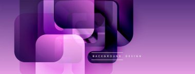 Soyut mor tasarım özellikleri üst üste binen yuvarlak kareler. Gradyan gölgeler derinlik yaratır, modern estetik. Mevcut en küçük metin.