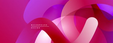 Soyut gradyanlar, üst üste binen şekiller canlı, modern tasarım yaratır. Yumuşak geçişler, pembeler, morlar kompozisyona hakim..