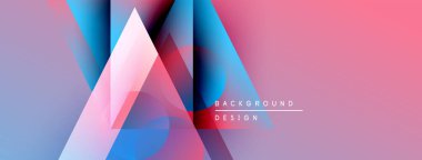 Soyut geometrik şekiller örtüşüyor, canlı pembe ve mavi renkler yaratıyor. Modern tasarım elementleri yenilik ve teknoloji öneriyor.