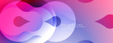 Soyut sıvı şekilleri, canlı gradyanlar. Pembe, mor, mavi renkler kusursuz bir şekilde modern tasarım yaratıyor. Minimalist estetik.