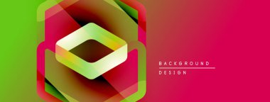 Soyut geometrik tasarım. Canlı renkler karışıyor, katmanlı şekiller yaratıyor. Modern estetik, arka planlar ve sunumlar için uygun..