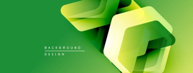 Soyut yeşil tasarım, üst üste binen geometrik şekiller. Gradyan renkler dinamik görsel efekt yaratır. Modern arkaplan ögesi.