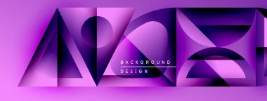 Soyut mor tasarım katmanlı şekiller, gradyanlar içerir. Metin arka plan ve tasarım okur. Modern estetik, canlı renkler sunar.