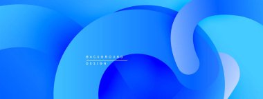 Soyut mavi arkaplan. Düz kıvrımlar çakışıyor, dinamik görsel etki yaratıyor. Dereceli gölgeler derinlik sunar, modern estetik.