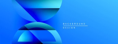 Soyut mavi tasarım üst üste binen katmanlar, gradyanlar, pürüzsüz şekiller. Metin elemanları mevcut olan minimalist biçim.