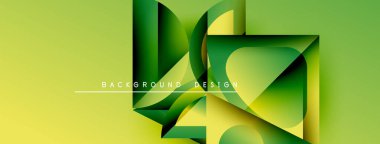 Soyut geometrik şekiller örtüşür, dinamik görsel efekt yaratır. Sarı, yeşil renkler kompozisyona hakim. Modern tasarım ögesi.