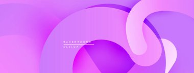 Soyut mor arkaplan. Düz eğriler katmanlı şekiller yaratır, eğimler yumuşak geçişler sunar. Modern tasarım ögesi.