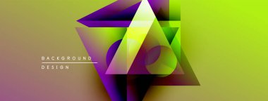 Soyut geometrik şekiller örtüşür, canlı bir gradyan arkaplan oluşturur. Sarı, mor, kırmızı renkler tasarımda baskın. Modern estetik.