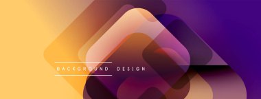 Soyut geometrik şekiller örtüşür, canlı bir gradyan arkaplan oluşturur. Sıcak sarılar mora dönüşür. Modern tasarım ögesi.