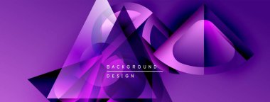 Soyut mor tasarım geometrik şekiller, gradyanlar, üst üste binen katmanlar içerir. Dijital projeler için modern arkaplan.