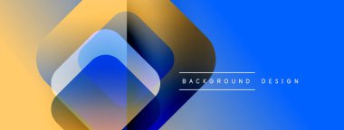 Soyut geometrik şekiller çakışıyor. Renkler karışır, modern görsel efekt yaratır. Mavi, altın rengi kompozisyona hakim..